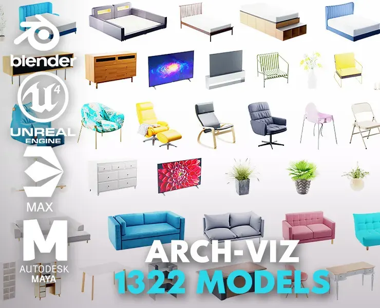 Interior Models VOL 01 - Furniture for Blender & 3ds max