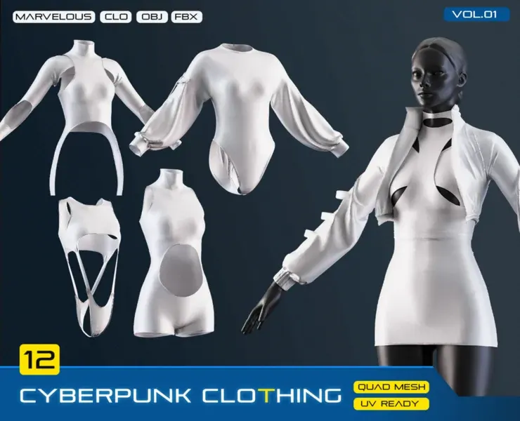 CYBERPUNK FEMALE BASIC CLOTHING_Marvelous/CLO3D/OBJ/FBX