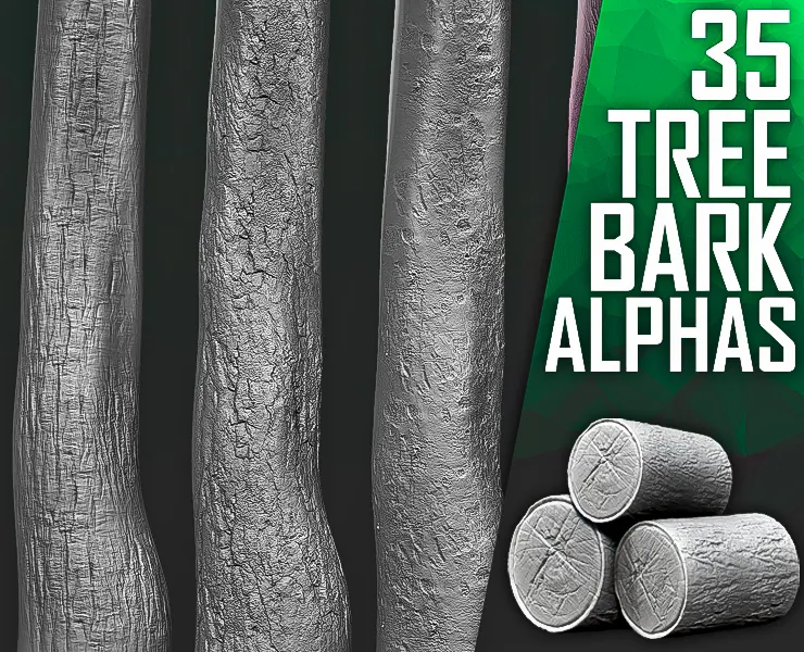 35 Tree Bark Alphas (ZBrush, Substance)