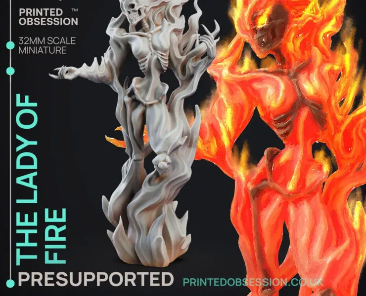 Lady of Fire - Elemental - 3D printable TTRPG Miniature - 32mm scale
