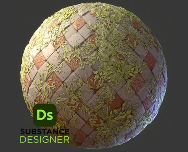 Stylized Old Tile with Foliage - Substance 3D Designer + Sbsar File
