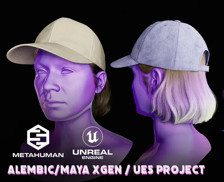 Dad Hat with Bob Hair for Metahuman "GIL", FBX/Alembic, UnrealEngine5 Project