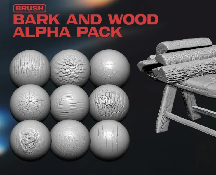 100 Bark & Wood ZBrush Alphas - VOL 01