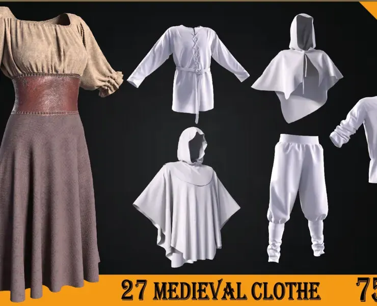 Medieval clothes 3Dcloak skirt pants tunic