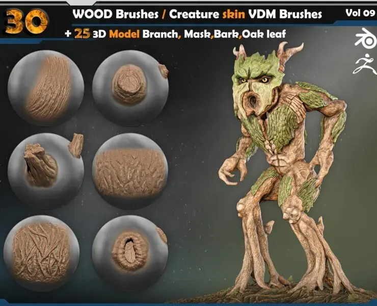 WOOD Brushes / Creature skin VDM Brushes  Vol 09