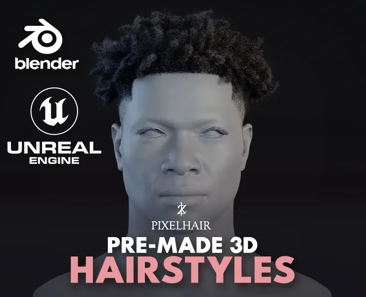 Hairstyle - Fade 006 (Hair for blender/ unreal engine / metahuman) Afro hair | Kinky hair | 4c Hair | African / African American Hair