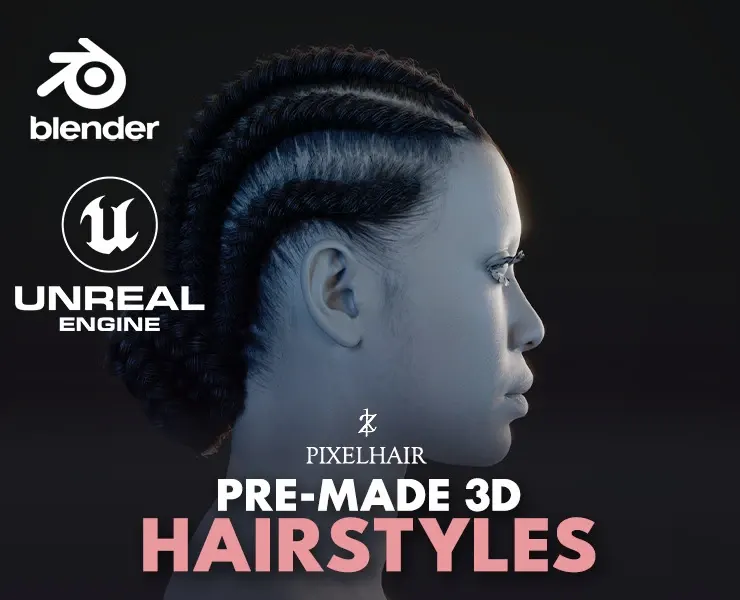 PixelHair Hairstyle - Braids 001 (Hair for blender/ unreal engine / metahuman) Afro hair | Kinky hair | 4c Hair | African / African American Hair