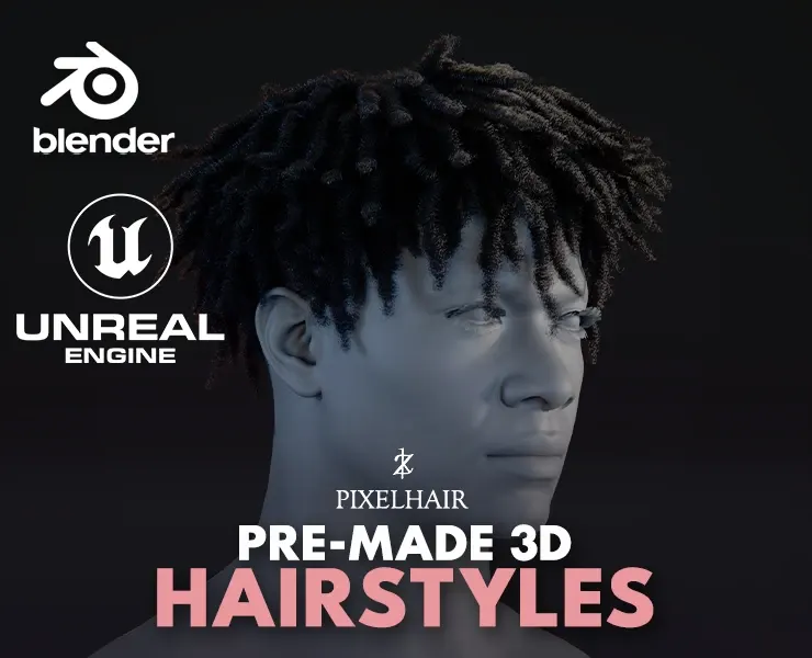 PixelHair Hairstyle - Dreads Fade 011 (Hair for blender/ unreal engine / metahuman) Afro hair | Kinky hair | 4c Hair | African / African American Hair