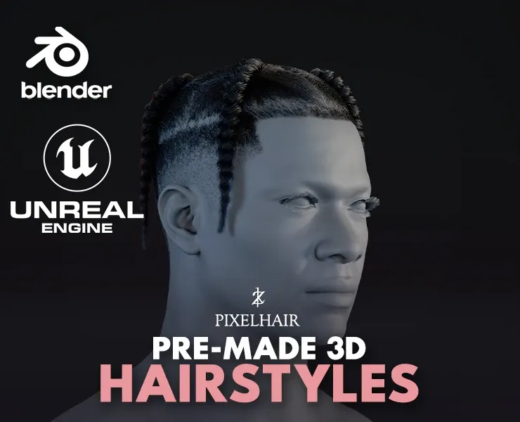 PixelHair Hairstyle - Braids Fade 012 (Hair for blender/ unreal engine / metahuman) Afro hair | Kinky hair | 4c Hair | African / African American Hair