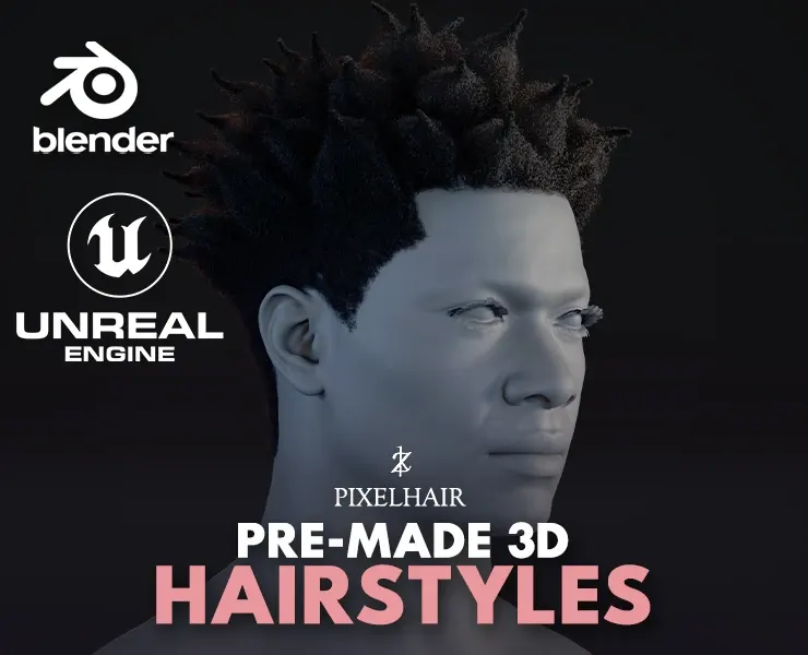 PixelHair Hairstyle - Spiked Afro 003 (Hair for blender/ unreal engine / metahuman) Afro hair | Kinky hair | 4c Hair | African / African American Hair