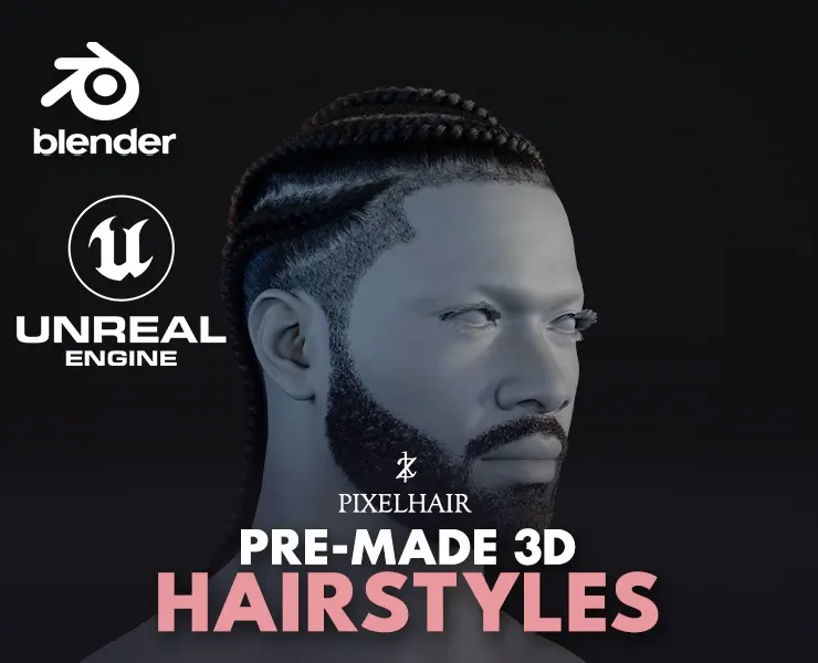 PixelHair Hairstyle - Big Sean Braids 007 (Hair for blender/ unreal engine / metahuman) Afro hair | Kinky hair | 4c Hair | African / African American Hair