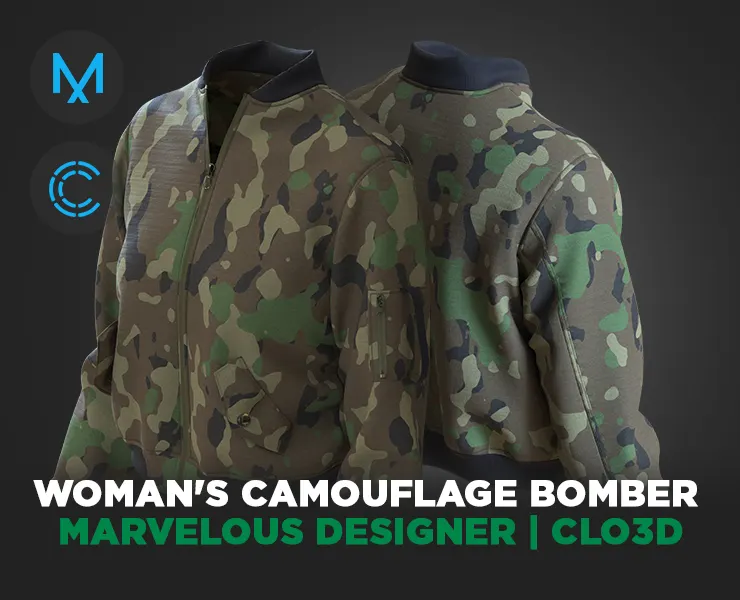 Woman's Сamouflage Bomber | clo3d | marvelous designer