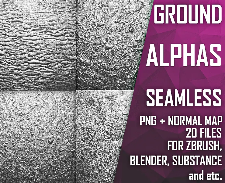 20 Ground Alphas vol.3 for Zbrush, Substance (2K, PNG, Normal)