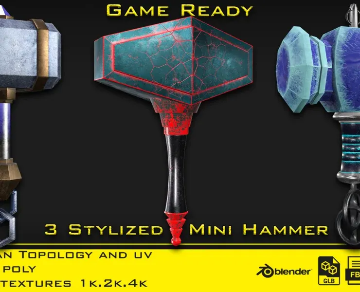 3 Stylized mini hammer - (Game ready)