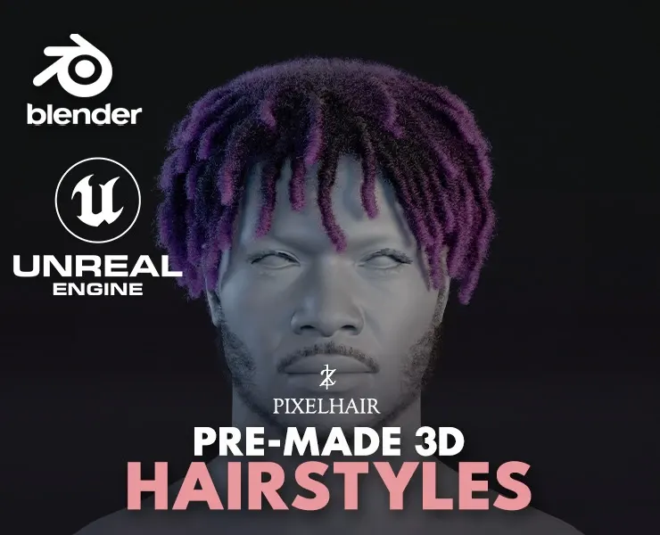 PixelHair Hairstyle - Dreads 009 (Hair for blender/ unreal engine / metahuman) Afro hair | Kinky hair | 4c Hair | African / African American Hair