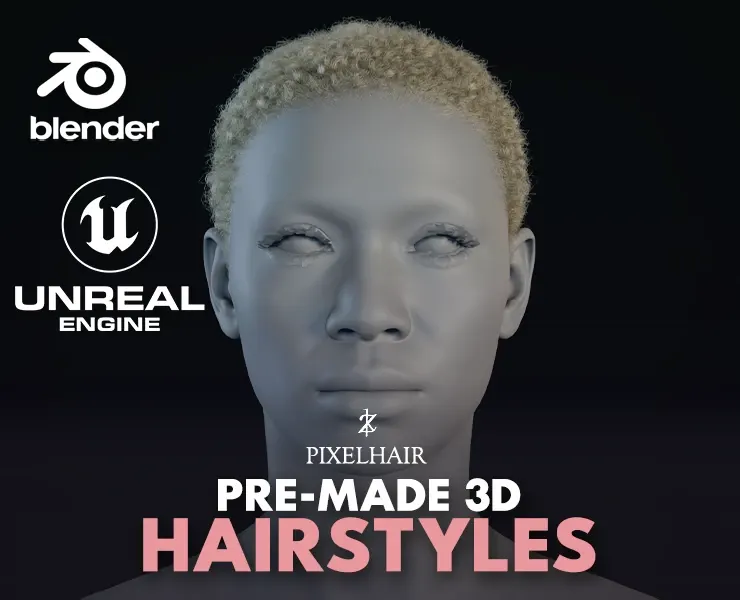PixelHair Hairstyle - Curly Afro 004 (Hair for blender/ unreal engine / metahuman) Afro hair | Kinky hair | 4c Hair | African / African American Hair