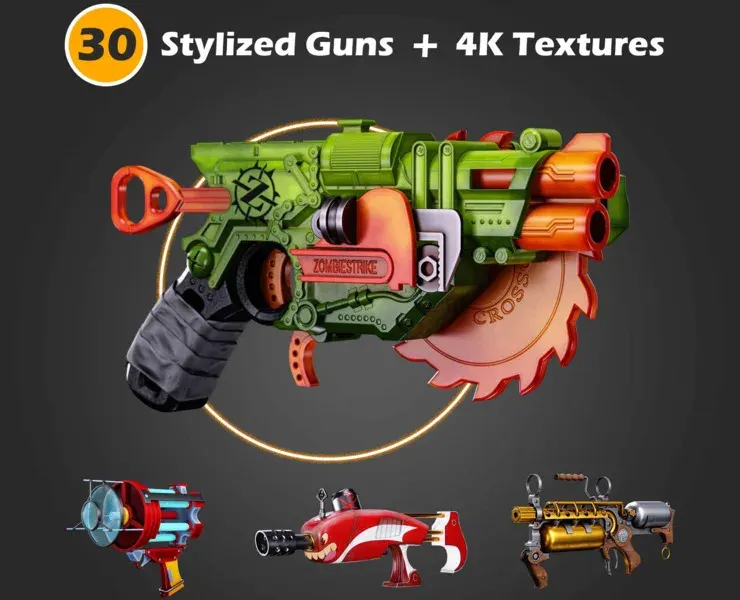 30 Stylized Guns + 4K Textures (Game Ready)