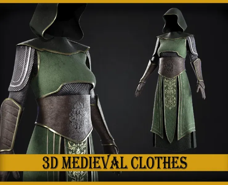 3D Medieval fantasy character clothes (Fbx, Obj, Zprj, Spp, 4K PBR textures)
