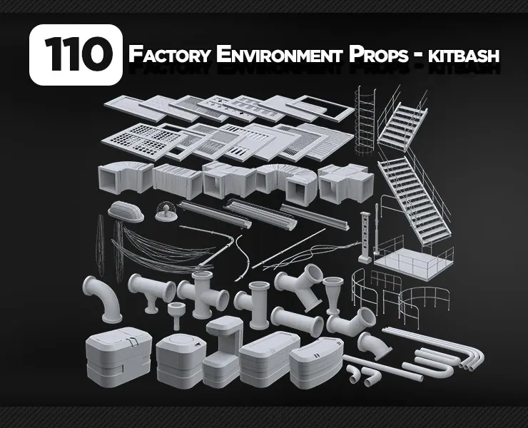 110 Factory Environment Props - KITBASH - VOL 2