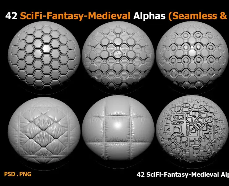 42 SciFi-Fantasy-Medieval Alphas (Seamless & Tileable)