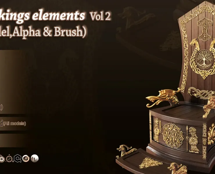 180 Viking elements 3D Model,alpha and brush Vol 2