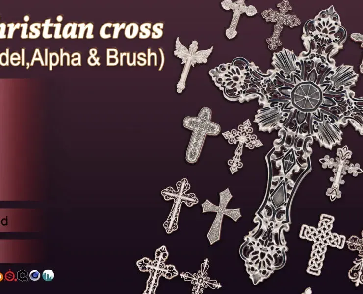 20 Christian cross 3D Model,alpha and brush