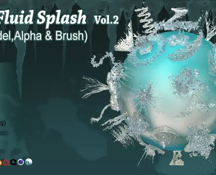 140 Fluid Splash 3D Model, IMM Brush and Alpha Vol.2