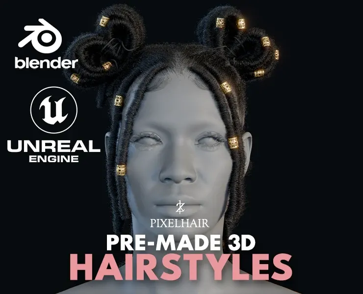 PixelHair Hairstyle - Dreads 013 (Hair for blender/ unreal engine / metahuman) Afro hair | Kinky hair | 4c Hair | African / African American Hair