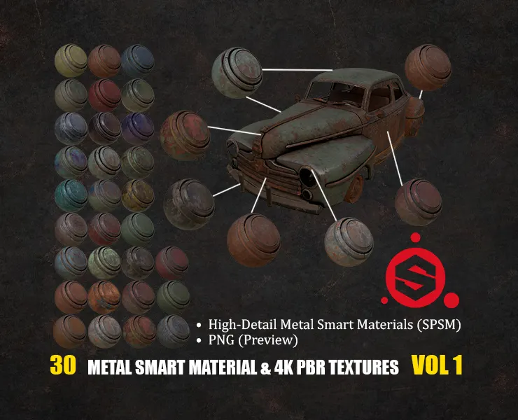 30 Metal Smart Materials + 4K PBR Textures