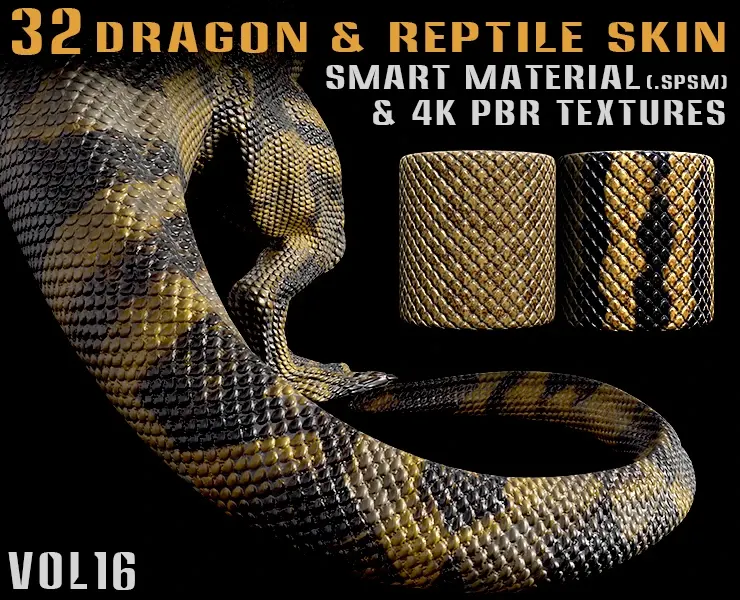 32 Dragon & Reptile Skin Smart Material + 4K PBR textures - Vol.16