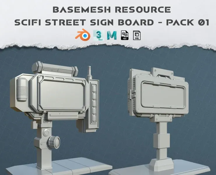 BaseMesh_Scifi Street Sign Board - Pack 01