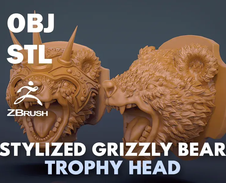 Stylized Grizzly Bear Trophy Head