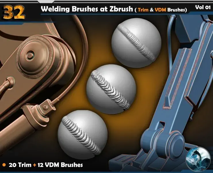 32 Welding Brushes at Zbrush ( Trim & VDM Brushes) Vol 01