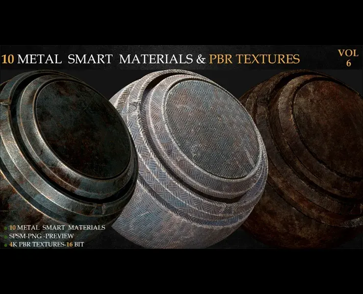 10 METAL SMART MATERIALS & PBR TEXTURES-VOL 6