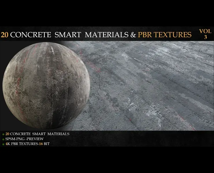 20 CONCRETE SMART MATERIALS & PBR TEXTURES-VOL 3