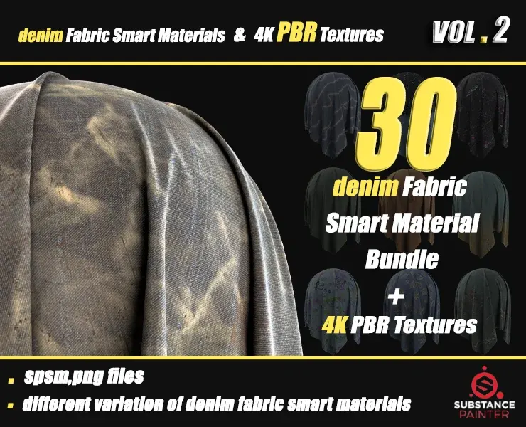 30 Denim Fabric Smart Material Bundle + 4K PBR Texture_VOL_02