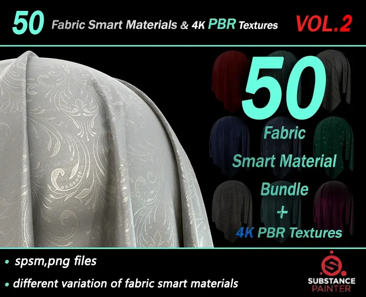 50 High Quality Fabric Smart Material Bundle + 4K PBR Texture_VOL.2