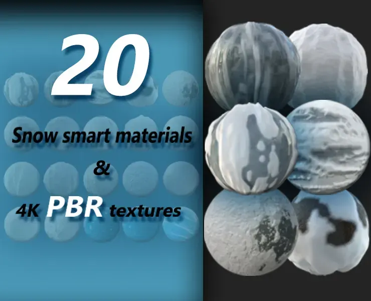 20 Snow Smart Materials + 4k PBR Textures