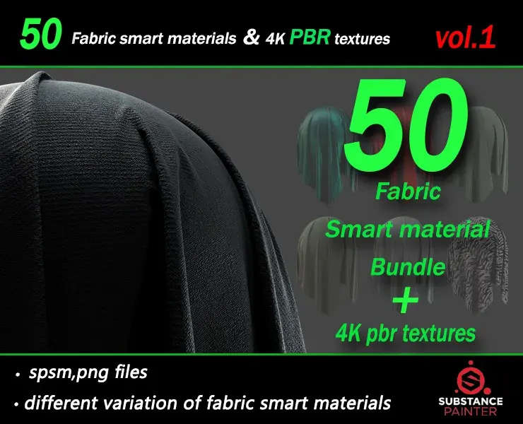 50 High Quality Fabric Smart Material Bundle + 4K PBR Texture_VOL.1