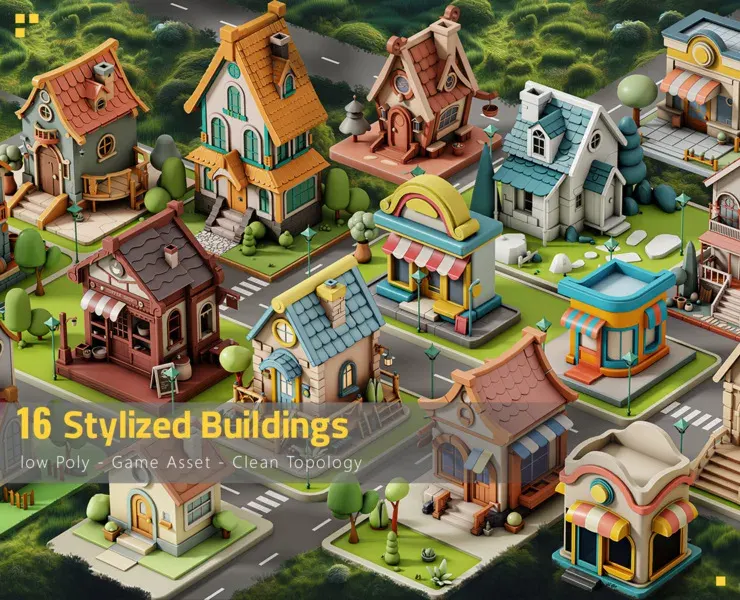 16 Stylized Buildings - Kitbash