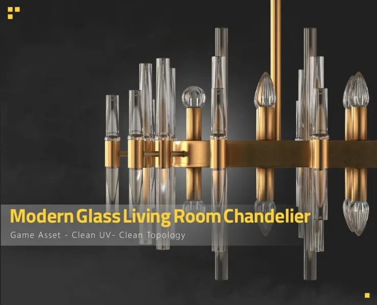 Modern Glass Living Room Chandelier in Brass