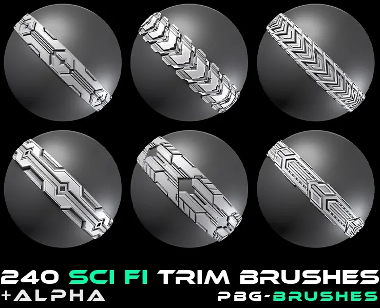 240 Sci fi trim brushes + 240 Alpha