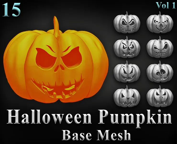 15 Halloween Pumpkin Base Mesh Vol 1