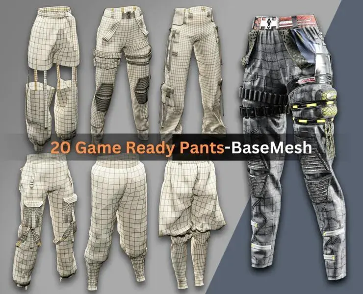 20 Game-Ready Low-Poly & Mid-Poly Pants Basemesh
