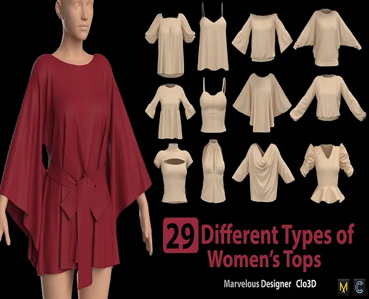 29 Different types of Women's Tops + Zprj +Obj + Fbx