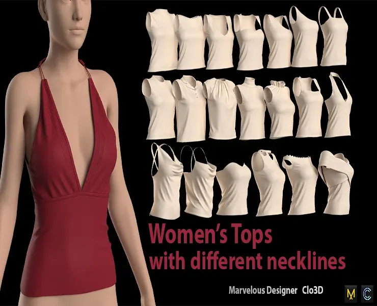 Women's Tops with different necklines+ Zprj +Obj + Fbx