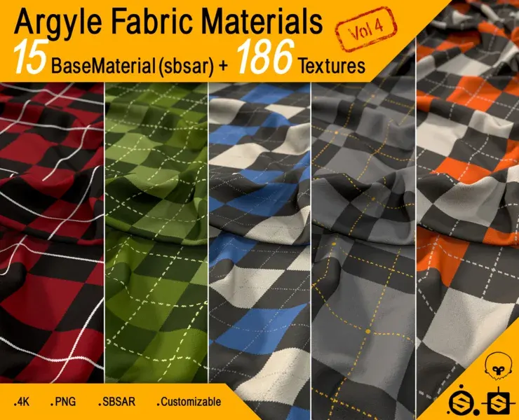 15 Argyle Fabric Materials + 186 Textures (4K) Vol 4