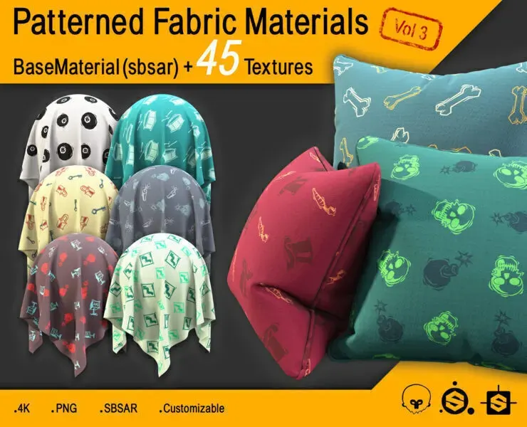 Patterned Fabric Materials + 45 Textures (4K) Vol 3