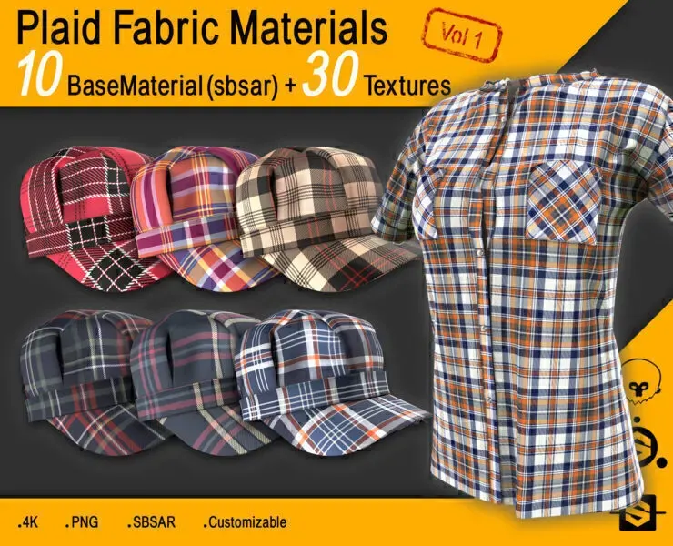 10 Plaid/Tartan Fabric Materials + 30 Textures (4K) Vol 1