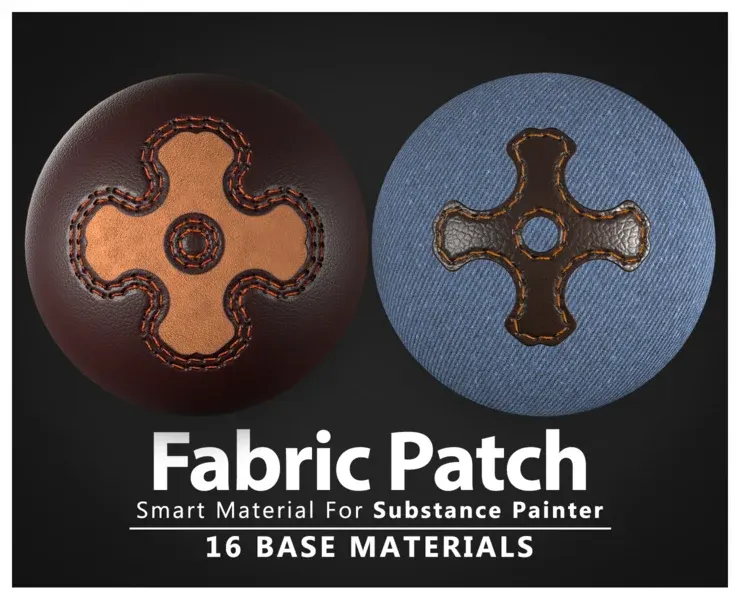 Fabric Patch Brush Smart Material & 16 Base Material for Substance Painter